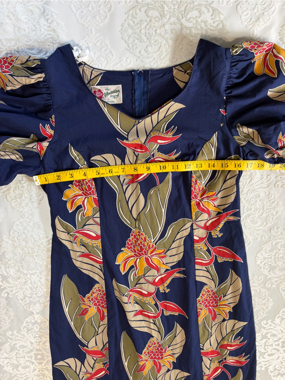 VTG Hilo Hattie Hawaiian Midi Dress Puff Sleeve Mermaid Flounce Hem Size 6/Small - Picture 7 of 9